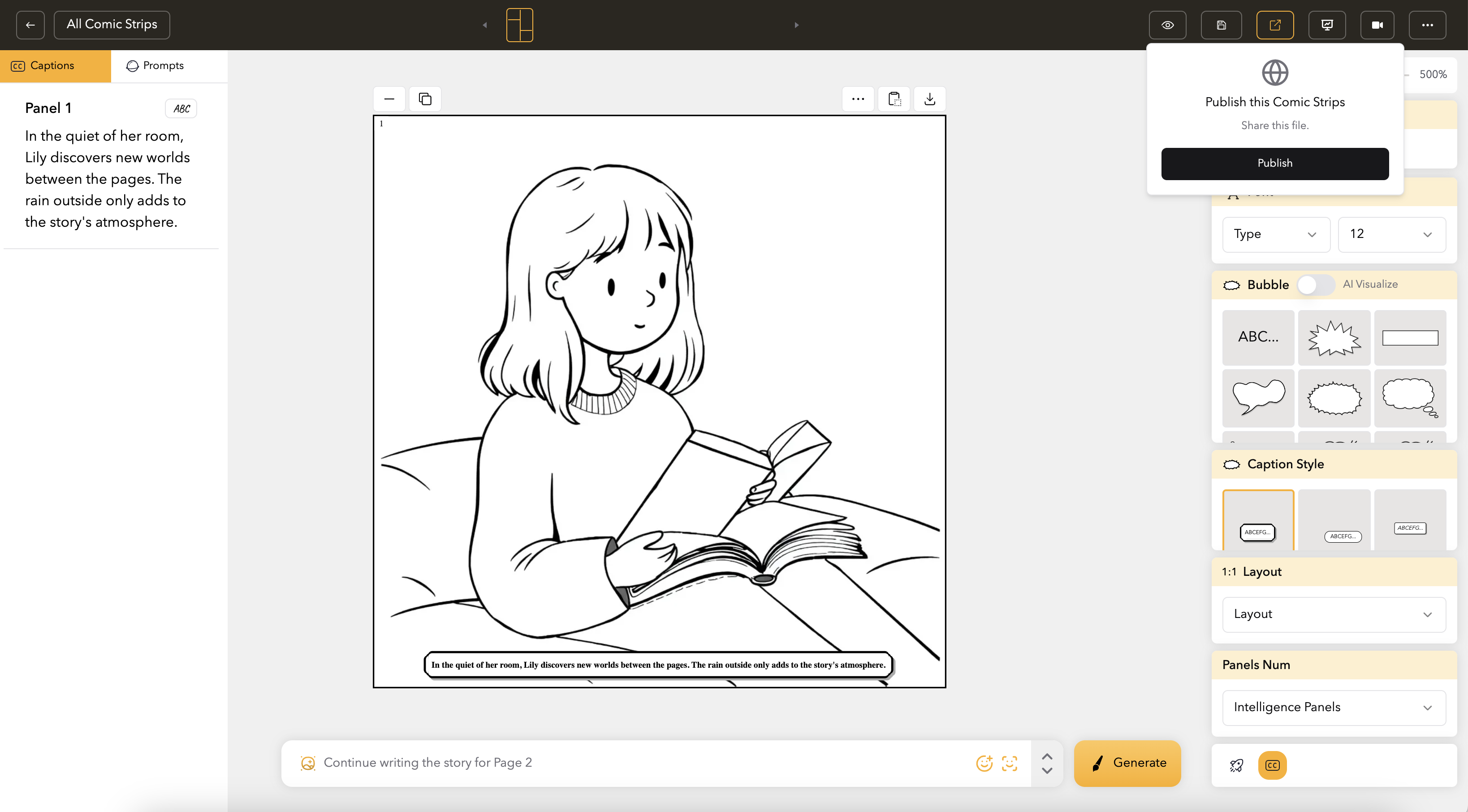 Comic platform sharing options