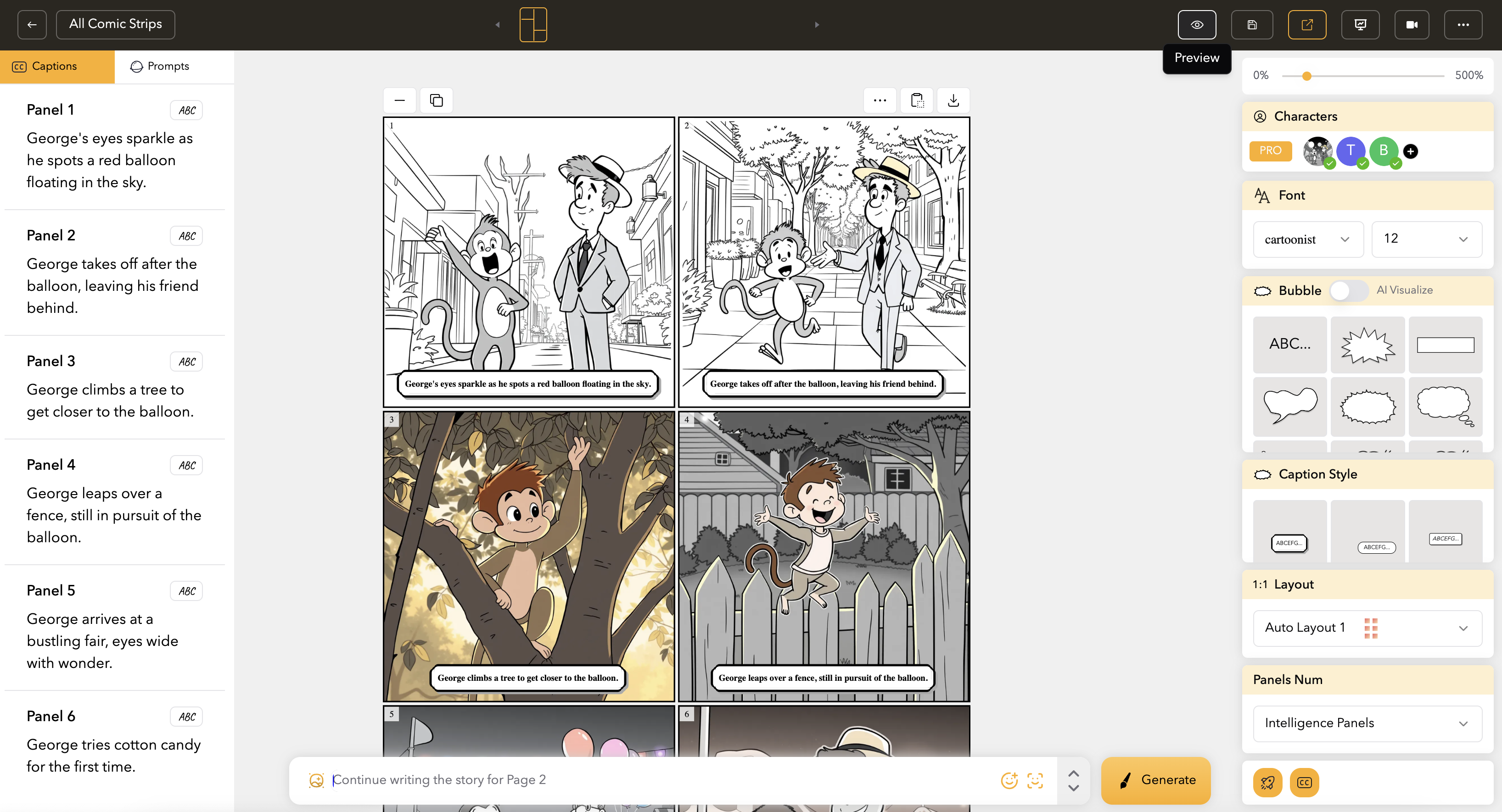 Preview button location in Comic Studio